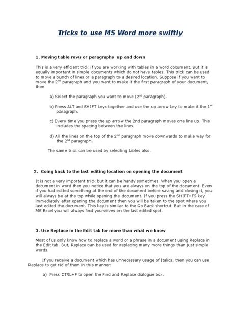 Tricks To Use Ms Word More Swiftly 1 Moving Table Rows Or Paragraphs