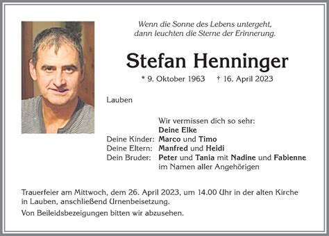 Traueranzeigen Von Stefan Henninger Augsburger Allgemeine Zeitung