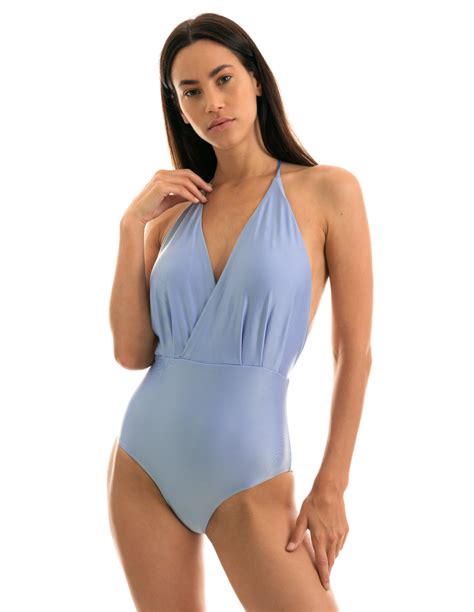 Denim Blue Textured One Piece Swimsuit Garoa Transpassado Brand Rio