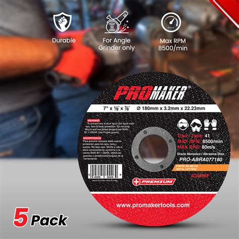 Cutting Abrasive Disc 7” Pack 5 Pro Abra077180 Promaker® Tools