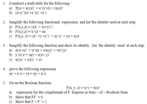 Solved 1 Construct A Truth Table For The Following A Xyz