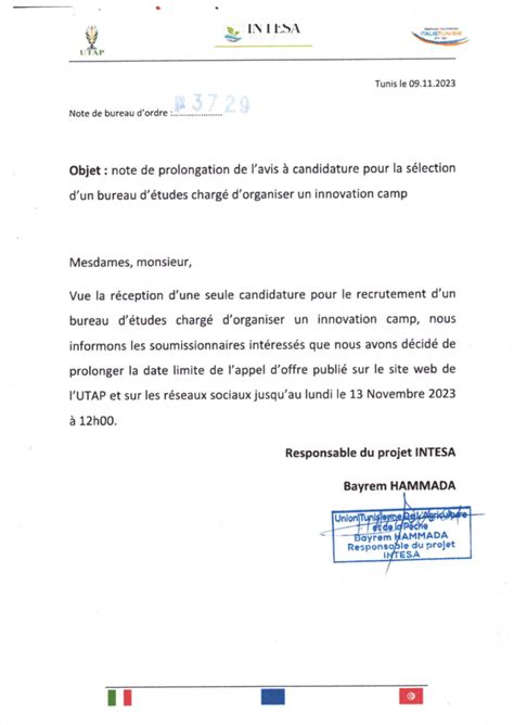 Prolongation de l avis à candidature pour la sélection d un bureau d