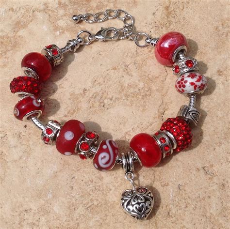 Red Bracelet Red Charm Bracelet Bright Red Bracelet By Aranji