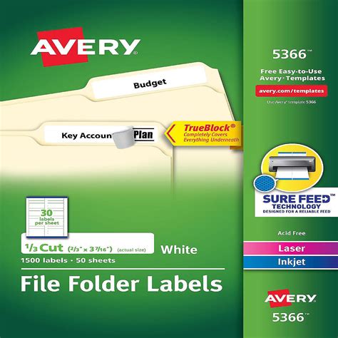 Avery Trueblock File Folder Labels 2 3 X 3 7 16 1 500 Printable Labels White 5366 5