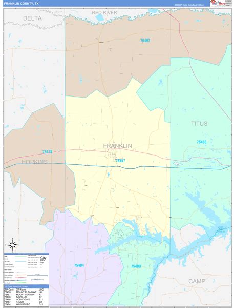 Franklin County, TX Wall Map Color Cast Style by MarketMAPS - MapSales