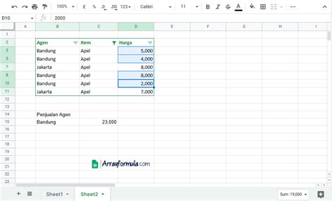 Menggabungkan Rumus SUMIF dan SUBTOTAL Pada Google Sheets - Arrayformula