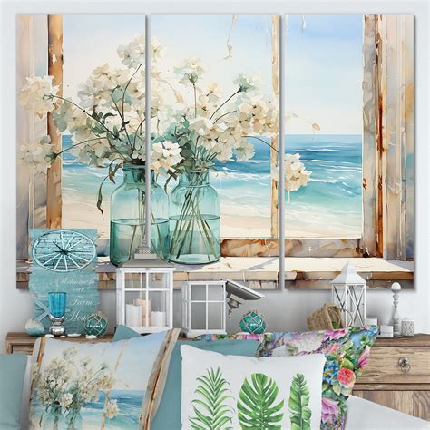 Beachcrest Home™ Blue Window Beachfront View Blooms I - Coastal Windows