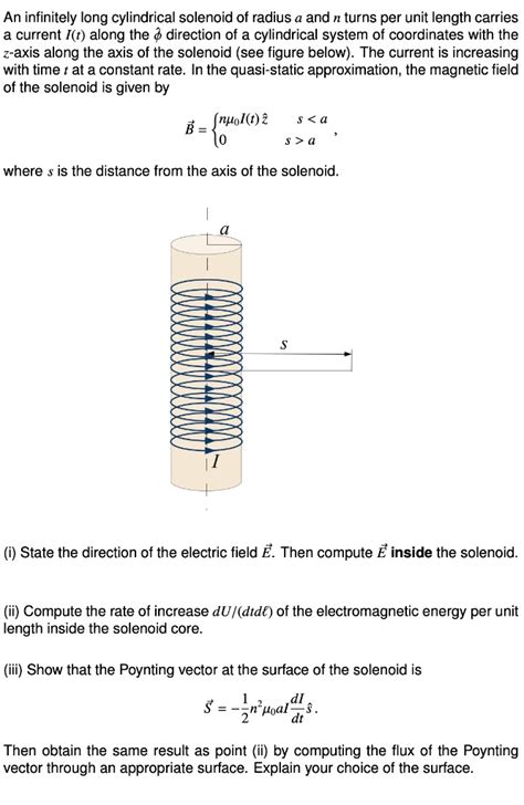 Solved An Infinitely Long Cylindrical Solenoid Of Radius A And N Turns