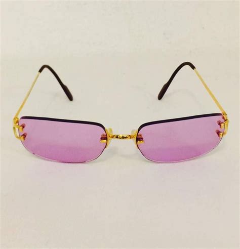 Cartier Rimless Sunglasses With Rose Pink Tinted Lenses Boho 70er