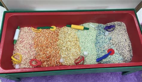 Rainbow Sensory Bin With Dried Oats Rainbow Sensory Rainbow Sensory