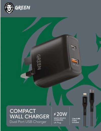 Gnc Wucl Green Lion Compact Wall Charger Dual Port W