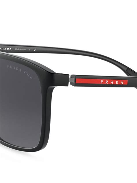 Prada Linea Rossa Polarized Rectangular Frame Sunglasses Black FARFETCH