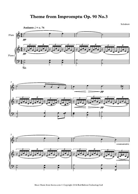 Schubert Theme From Impromptu Op 90 No 3 Sheet Music For Flute