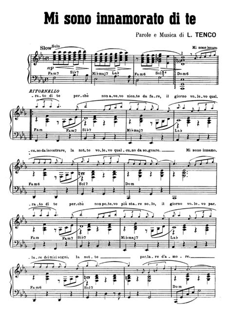 Luigi Tenco Mi Sono Innamorato Di Te Piano Sheet Music Easy Sheet Music