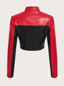 SHEIN ICON Bikercore Colorblock Zip Up PU Leather Y2k Jacket SHEIN USA