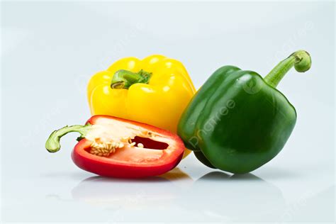 Green Yellow And Cut Red Capsicums Ii Capsicum Fruit Vegetable Photo