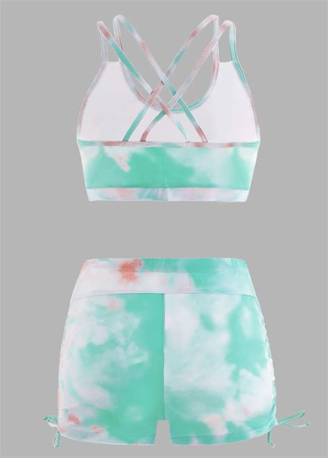 High Waisted Tie Dye Drawstring Side Bikini Set Rosewe USD 20 99