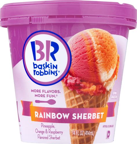 Baskin Robbins Pineapple, Orange & Raspberry Flavored Rainbow Sherbet ...