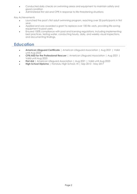 Lifeguard Resume Example Guide And Resume Template