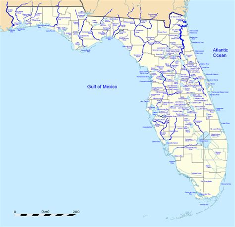 High Resolution Map Of The State Of Florida With All Major Waterways National Marine Sanctuary