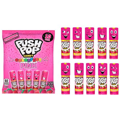 Push Pop Pink Colorfest Pink Strawberry Lollipops Easter Bulk Candy 10 Count Individually