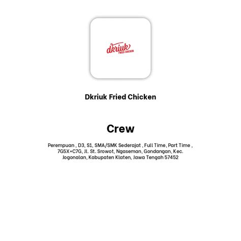 Lowongan Kerja Crew Di Dkriuk Fried Chicken Juni 2024 Jobnas