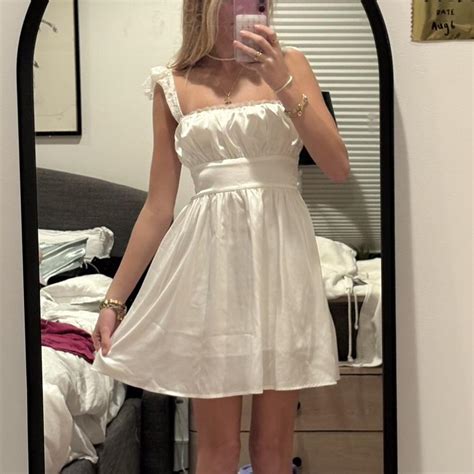 Satin white mini dress, ideal for a summer... | Depop