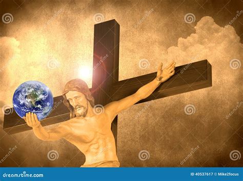 Jesus Na Cruz O Mundo Em Suas Mãos Imagem de Stock Imagem de cruz