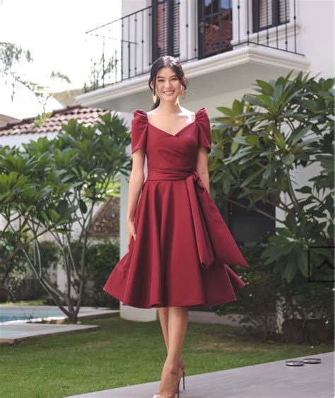 RED MAROON MODERN FILIPINIANA APARTMENT 8 MIDI GOWN FOR RENT Women S