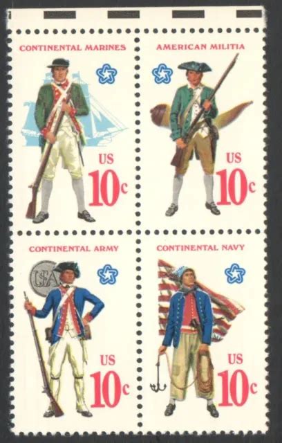 VINTAGE UNUSED US Postage Block 10 Cent Stamps Continental MARINES Army