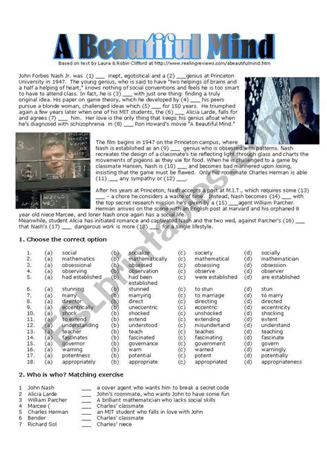 Movies Grow English Esl Movie Lesson A Beautiful Mind Worksheets