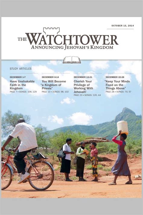 the watchtower magazine cover with people on bicycles and one man ...