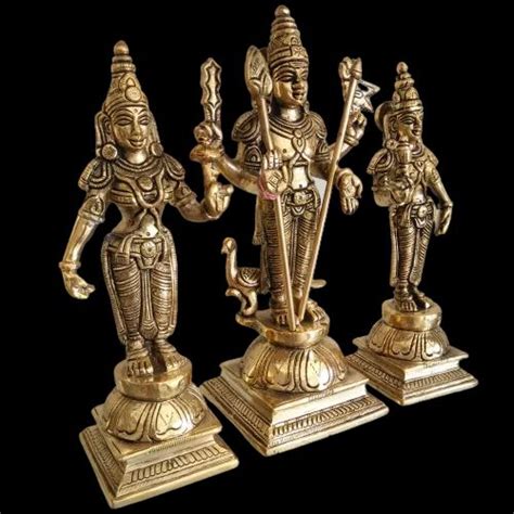 Golden Gold Plated Lord Murugan Statue Brass For Home Size LWH 3