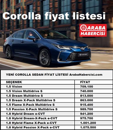 Toyota Corolla Fiyat Listesi Mart Corolla Fiyat Km Corolla