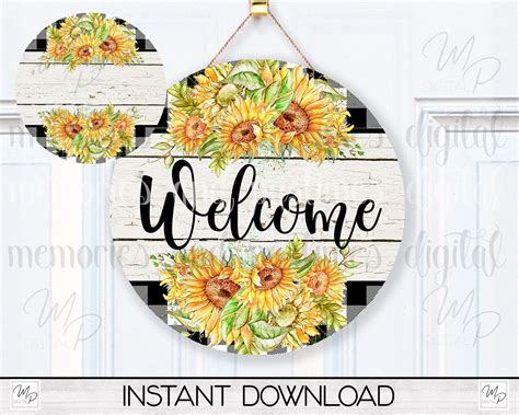 Sunflower Door Hanger Printable Png Door Sign Sublimation Digital