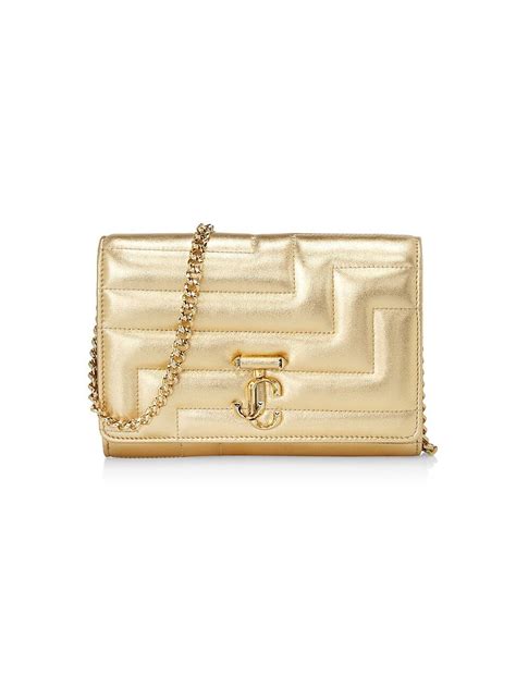 JIMMY CHOO Avenue Quilted Metallic Leather Clutch On Chain Gold