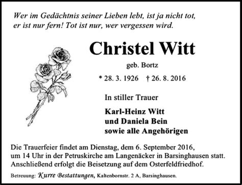 Traueranzeigen Von Christel Witt Trauer Anzeigen De