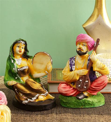 Buy Rajasthani Couples Brown And Yellow Set Of 2 Polyresin Figurine By Tied Ribbons At 38 Off