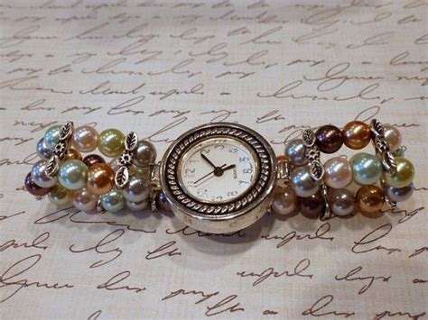 Glass Bead Watches Beaded Watch Glass Pearls Stretch Band Silver By