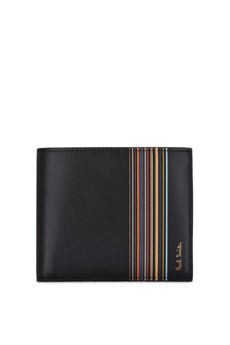 Paul Smith Black Multicolor Stripe Bi Fold Wallet