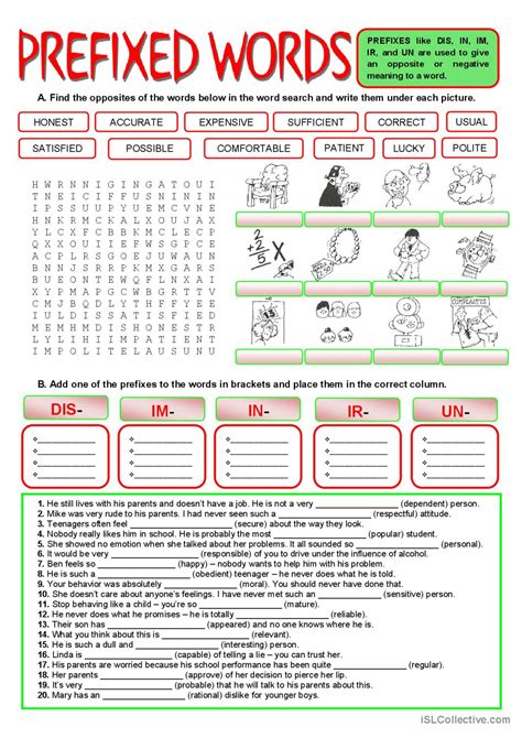 Prefixes Negative Meaning General English Esl Worksheets Pdf And Doc