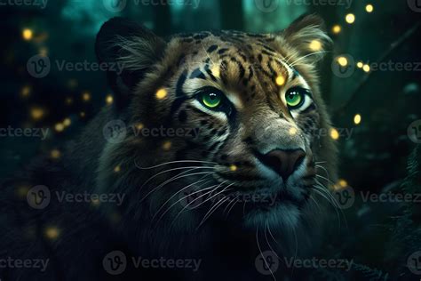 AI Generated Leopard Portrait Close Up On Dark Background Neural