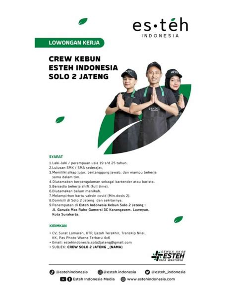 Lowongan Kerja Mei Crew Outlet Es Teh Indonesia Di Solo Baru