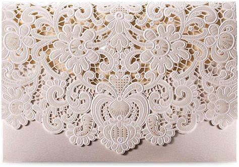 Hosmsua Pcs Ivory Wedding Invitations Kits Horizontal Embossed Lace