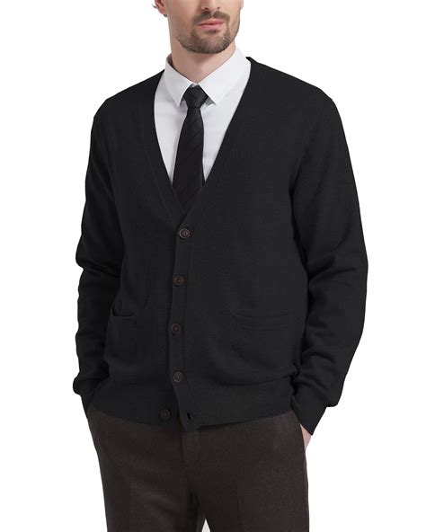 Haomeili Mens V Neck Button Cardigan Sweater With Pockets Mens Cotton Sweater Long Sleeve