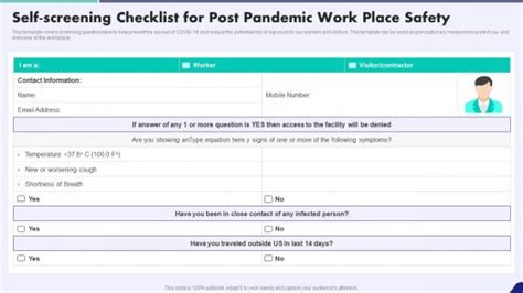 Self Screening Checklist For Post Pandemic Work Place Safety Powerpoint