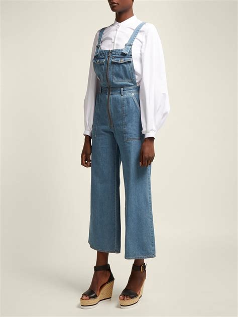 Washed Denim Wide Leg Cropped Dungarees Sea Matchesfashion Us