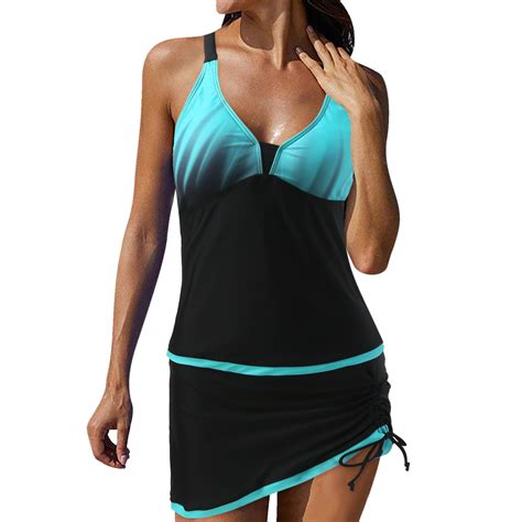 Loasebue New Swimwear Gathering Tankini High Waist Bikini Split Skirt