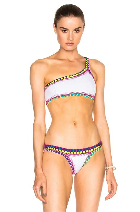 Kiini Yaz One Shoulder Bikini Top In White Multi Fwrd