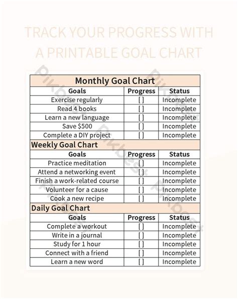 track  progress   printable goal chart excel template